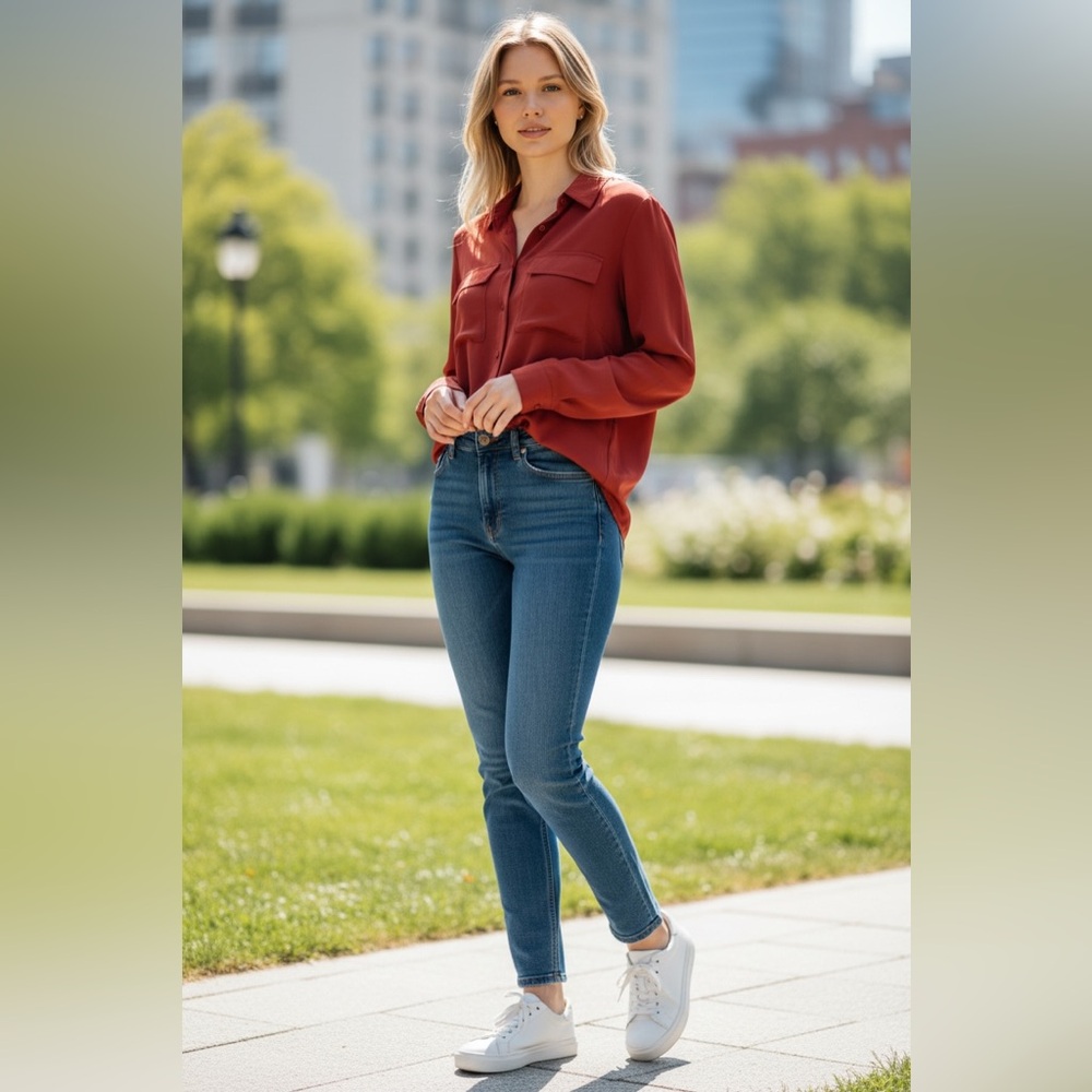 Women's Red Button-Up Blouse